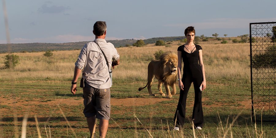 Cara Delevingne with a lion photo for TAG Heuer Campaign