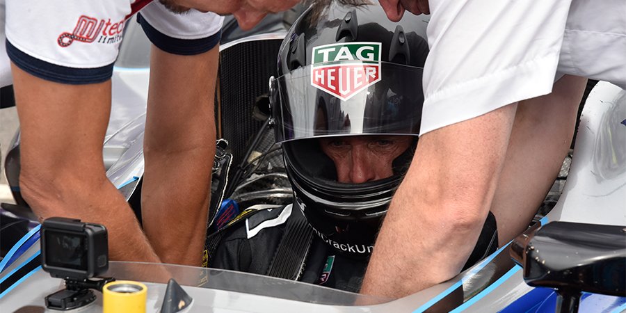 Patrick Dempsey in a Formula E race car