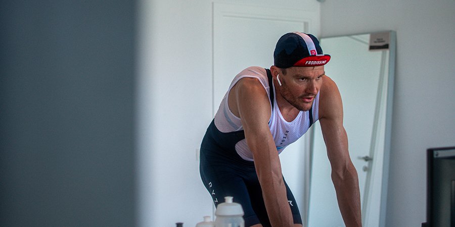 Breitling triathlon squad member Jan Frodeno cycling during his triathlon at home