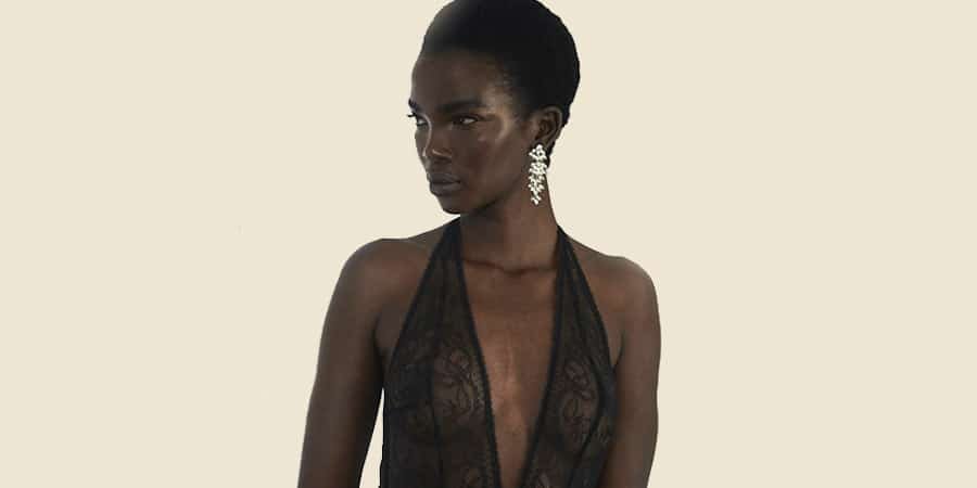 Victorias Secret rule your glam- 2020 Aamito Lagum very sexy unlined lace rhinestone plunge teddy