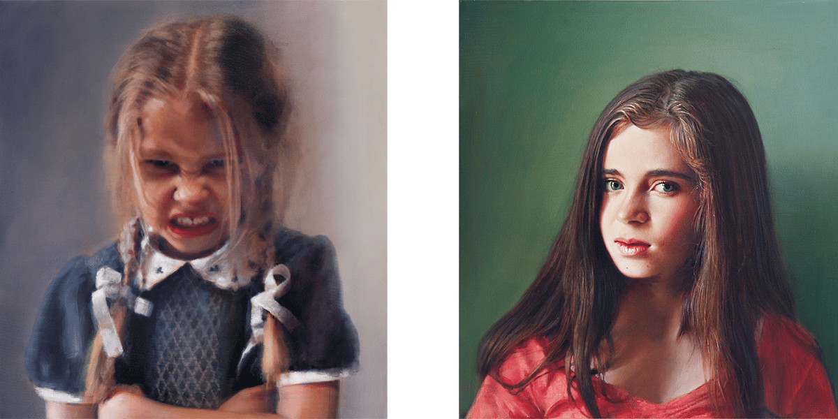 Left: _Grauchy girl_44_x40_ oil, canvas 2017 / Right: Caroline Talbert 2014 oil, canvas 28_x26_
