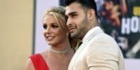Britney Spears and Sam Asghari arrive at the Los Angeles premiere of 