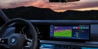 Stadium atmosphere in the 7 series: BMW is the first car manufacturer to test Bundesliga football content in an international pilot application. © Copyright PLPG GLOBAL MEDIA 2023